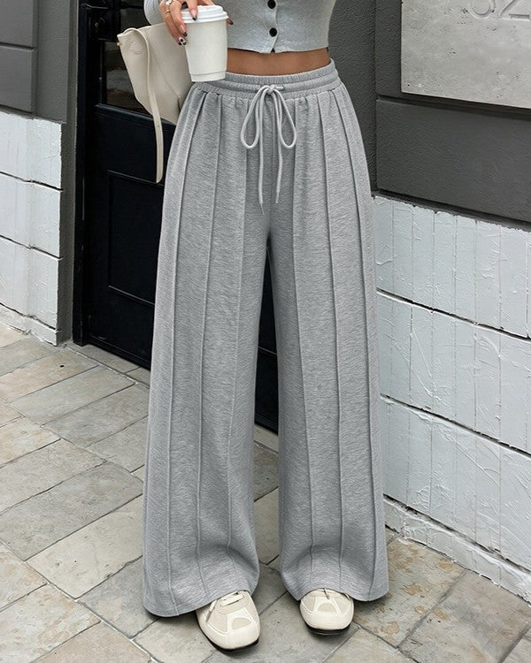 High Waist Wide Leg Drawstring Sweatpants - Grey