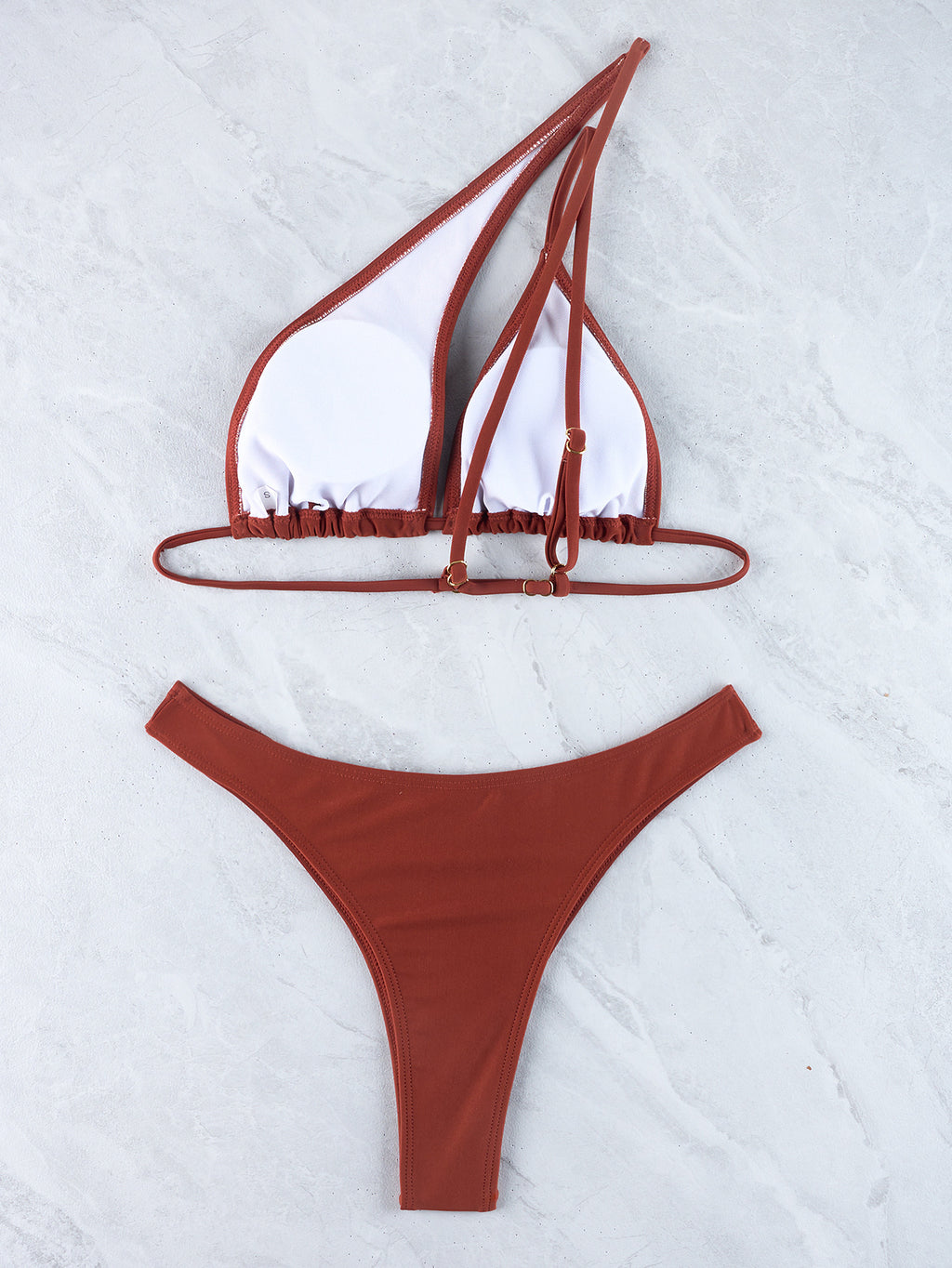 One Shoulder Ring Cutout One Piece Swimsuit - Mocha - 1