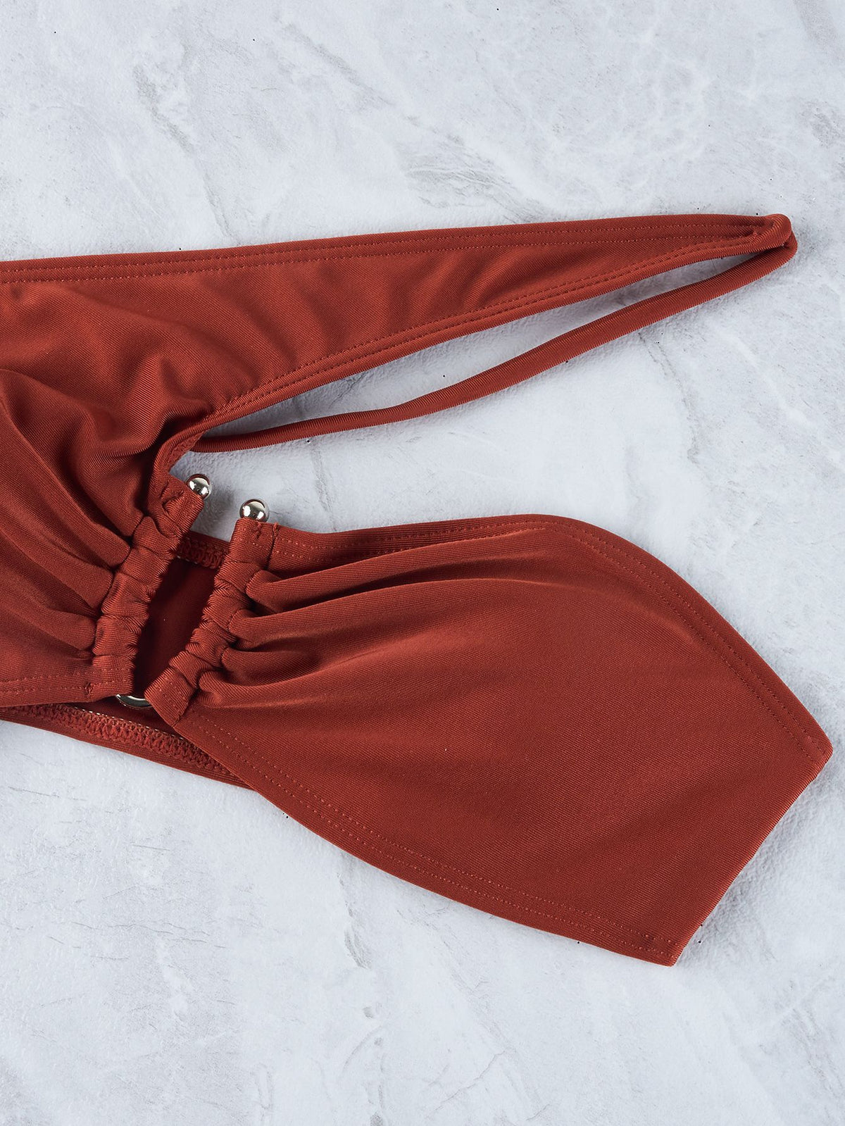 One Shoulder Ring Cutout One Piece Swimsuit - Mocha - 2
