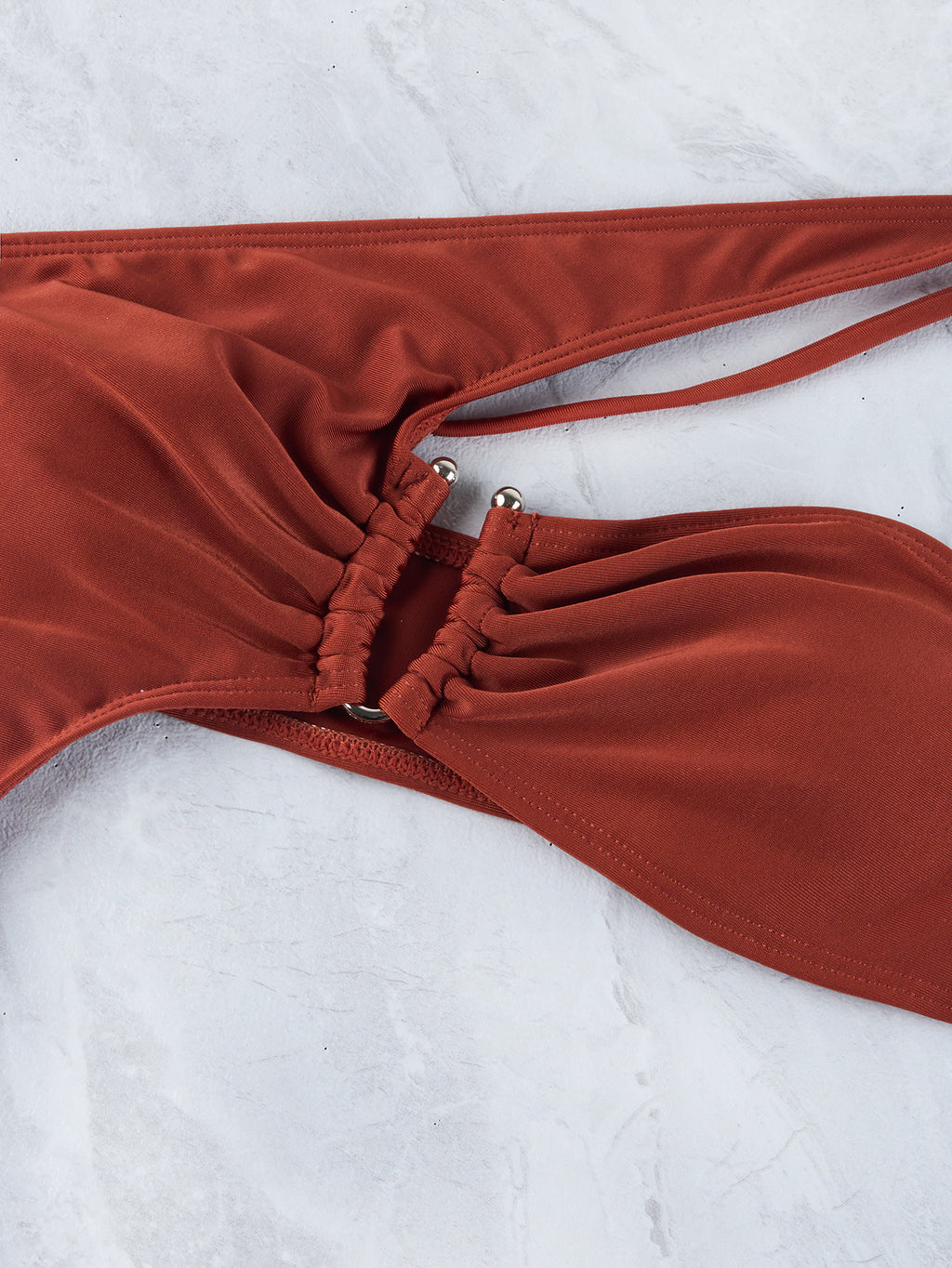 One Shoulder Ring Cutout One Piece Swimsuit - Mocha - 4