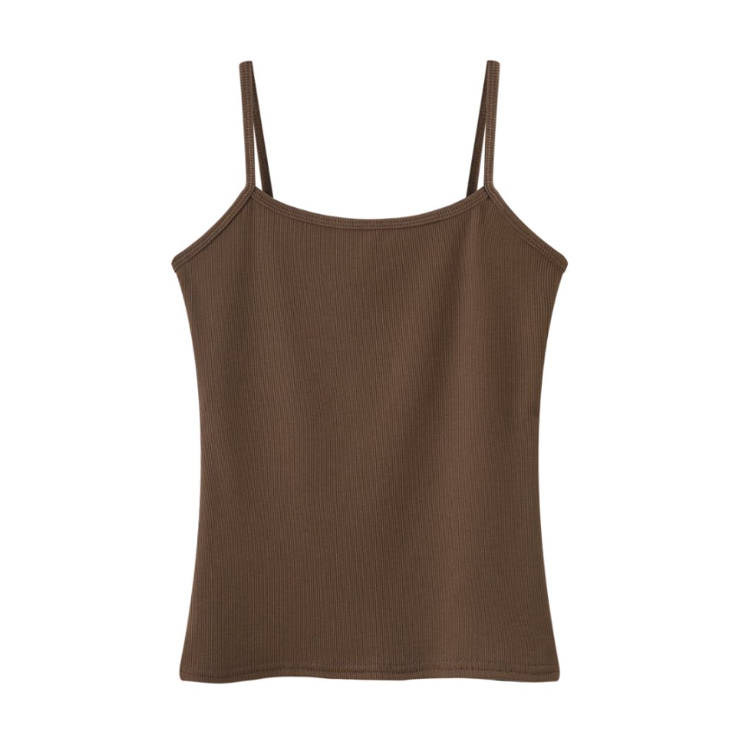 Fitted Rib Knit Camisole Tank - Brown