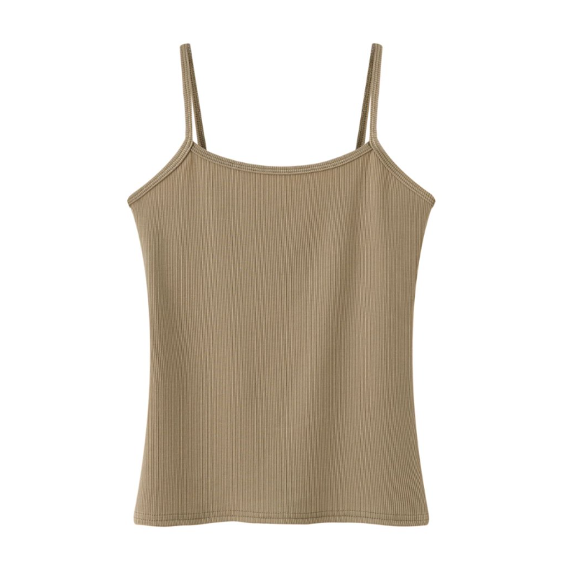 Fitted Rib Knit Camisole Tank - Sand