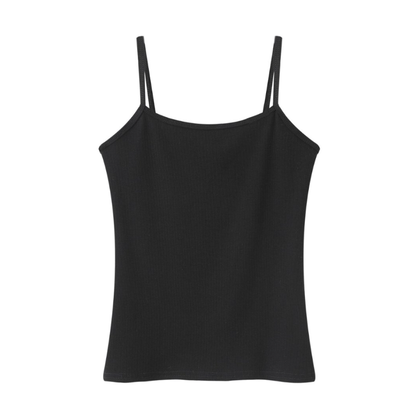 Fitted Rib Knit Camisole Tank - black