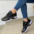 Metallic Stripe Low Top Wedge Sneakers - Black