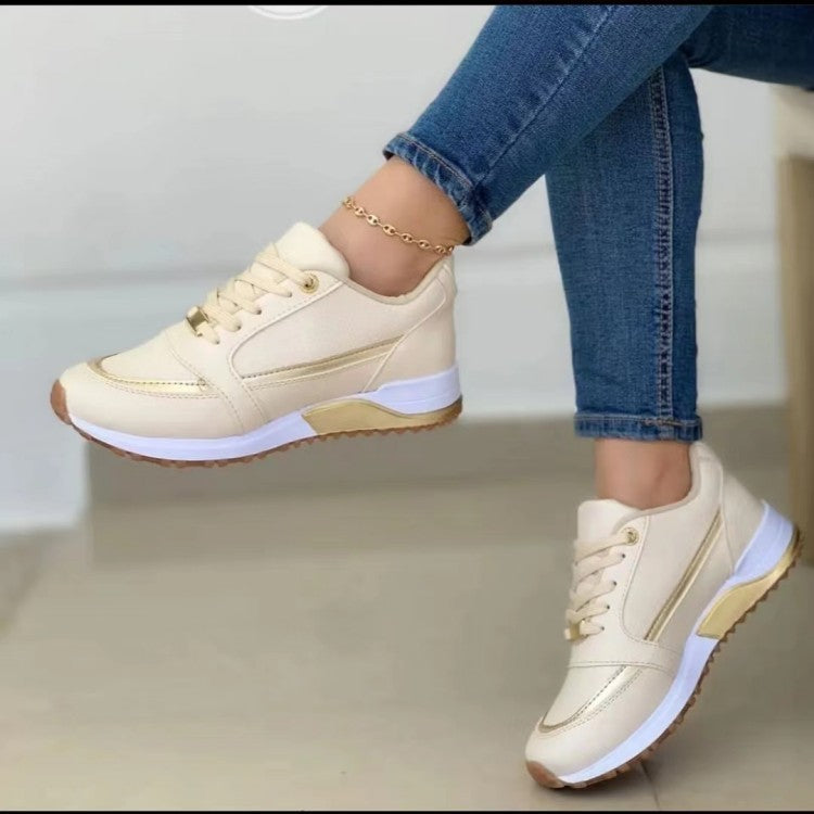 Metallic Stripe Low Top Wedge Sneakers - Cream
