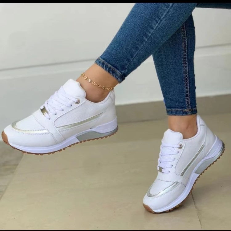 Metallic Stripe Low Top Wedge Sneakers