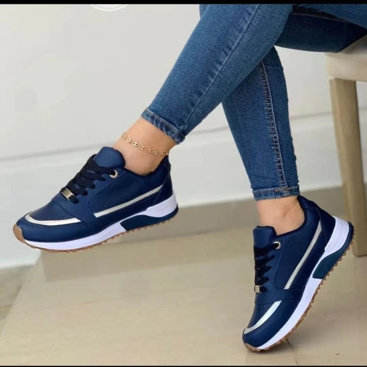 Metallic Stripe Low Top Wedge Sneakers