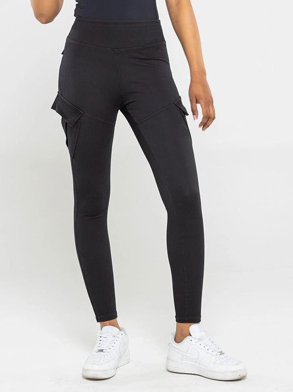 High Waist Cargo Pocket Skinny Pants - Black
