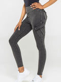 High Waist Cargo Pocket Skinny Pants - DarkGrey