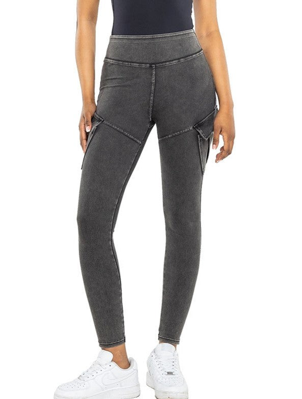 High Waist Cargo Pocket Skinny Pants - DarkGrey - 1