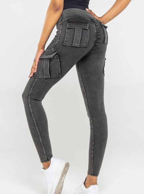 High Waist Cargo Pocket Skinny Pants