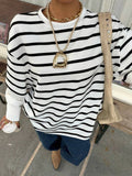 Drop Shoulder Striped Contrast Sweatshirt - White