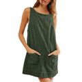 Corduroy Sleeveless Pinafore Mini Dress With Pockets - Forest