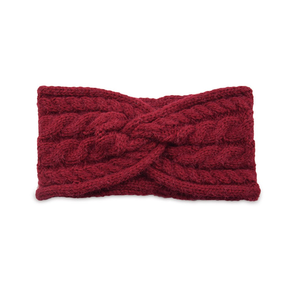 Fuzzy Twist Knot Cable Knit Ear Warmer Headband - Burgundy