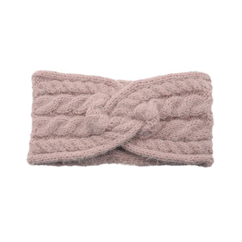 Fuzzy Twist Knot Cable Knit Ear Warmer Headband - Dusty Pink