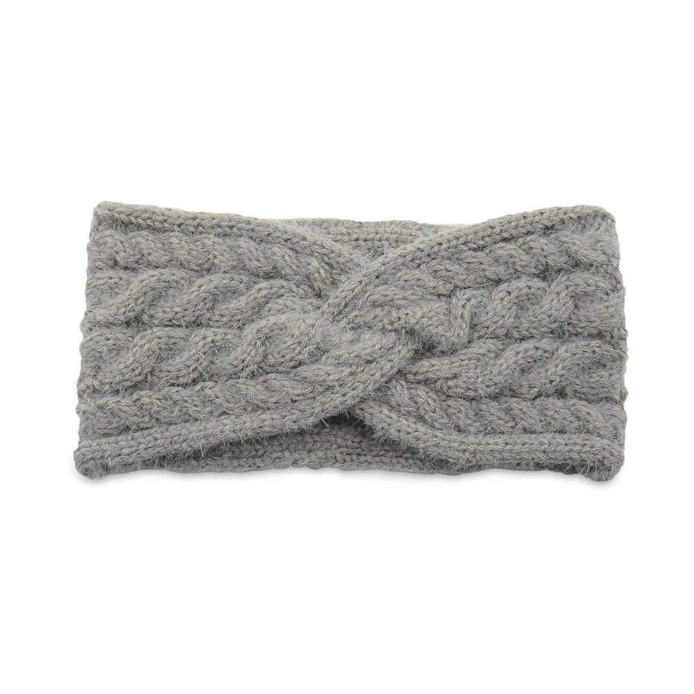 Fuzzy Twist Knot Cable Knit Ear Warmer Headband - Gray