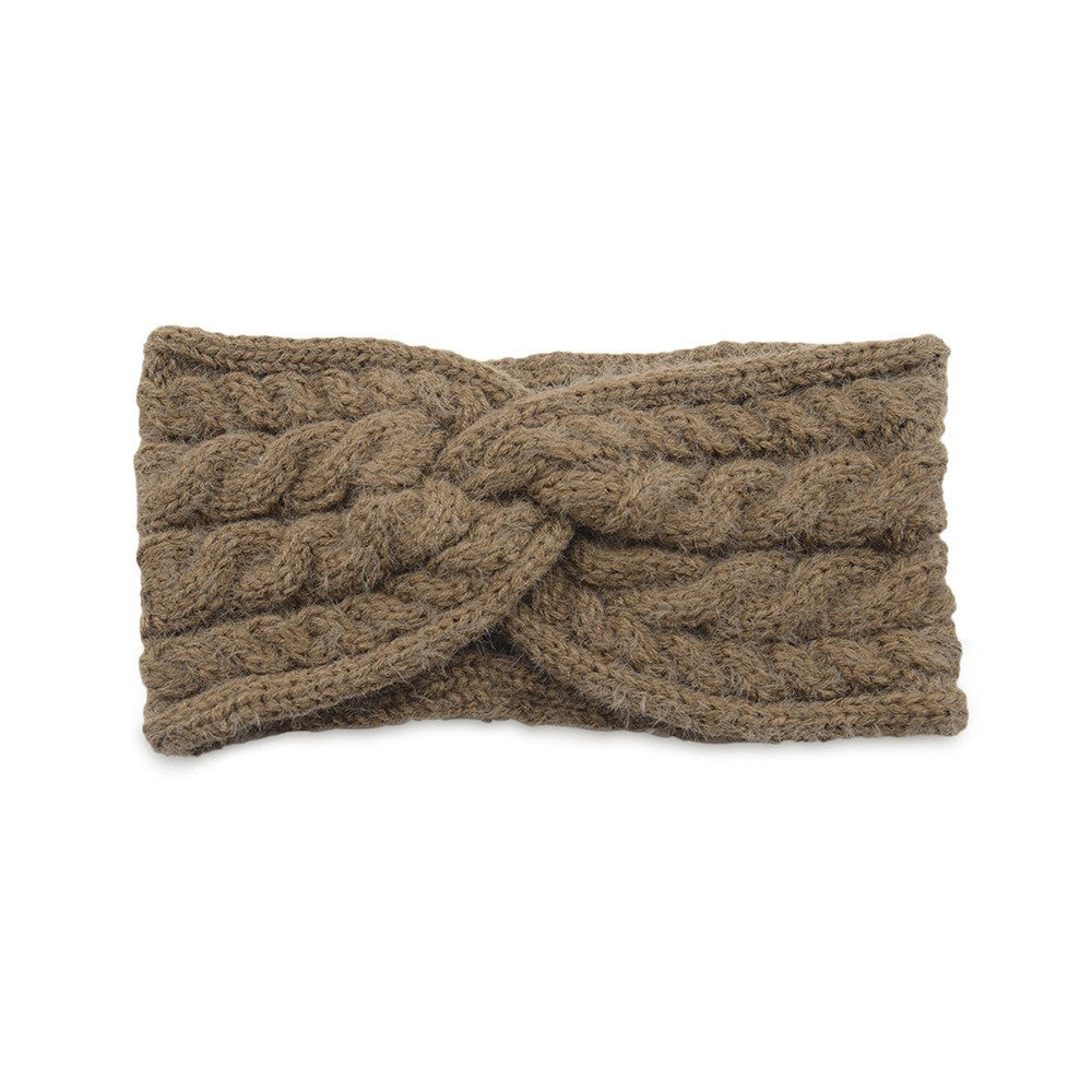 Fuzzy Twist Knot Cable Knit Ear Warmer Headband - Khaki