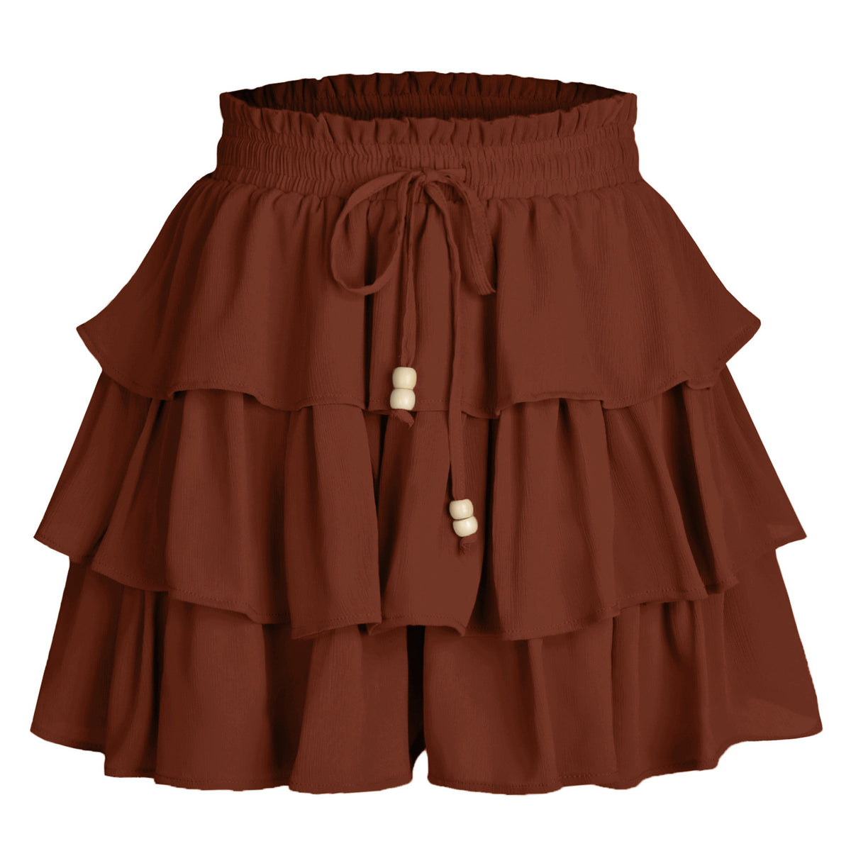 Tiered Ruffle Drawstring Flowy Shorts - Brickred