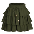 Tiered Ruffle Drawstring Flowy Shorts - Green