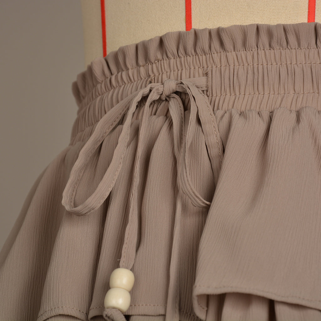 Tiered Ruffle Drawstring Flowy Shorts - Mocha