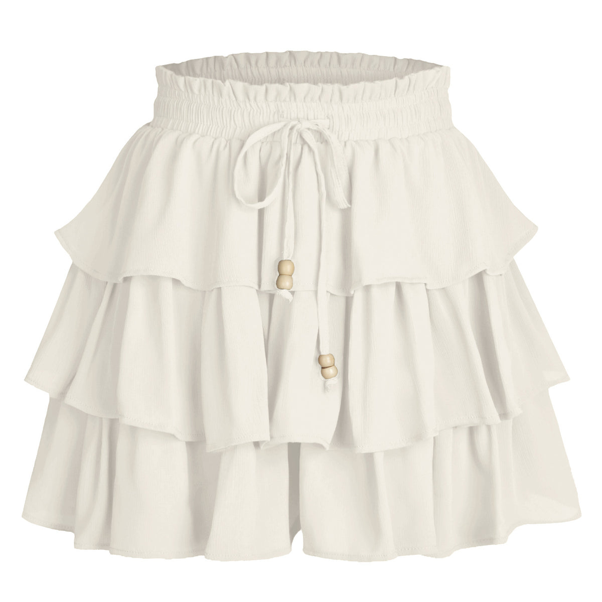 Tiered Ruffle Drawstring Flowy Shorts - White