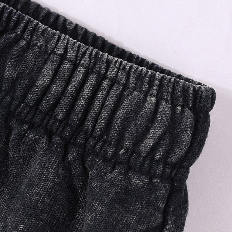 Acid Wash Drawstring Bermuda Shorts - Black - 1