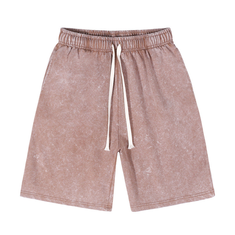Acid Wash Drawstring Bermuda Shorts - Brown