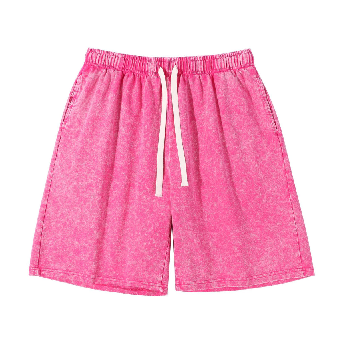 Acid Wash Drawstring Bermuda Shorts - Fuchsia