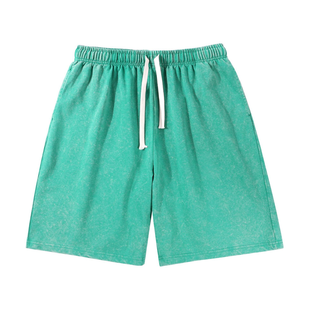 Acid Wash Drawstring Bermuda Shorts - Green