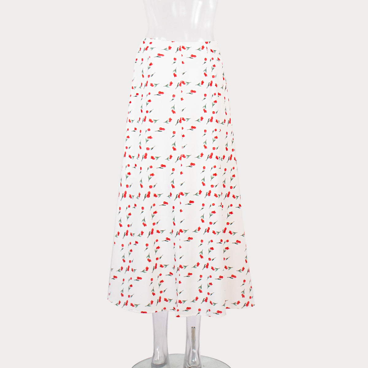 Cherry Print Fluted Hem Midi Skirt - White - 5