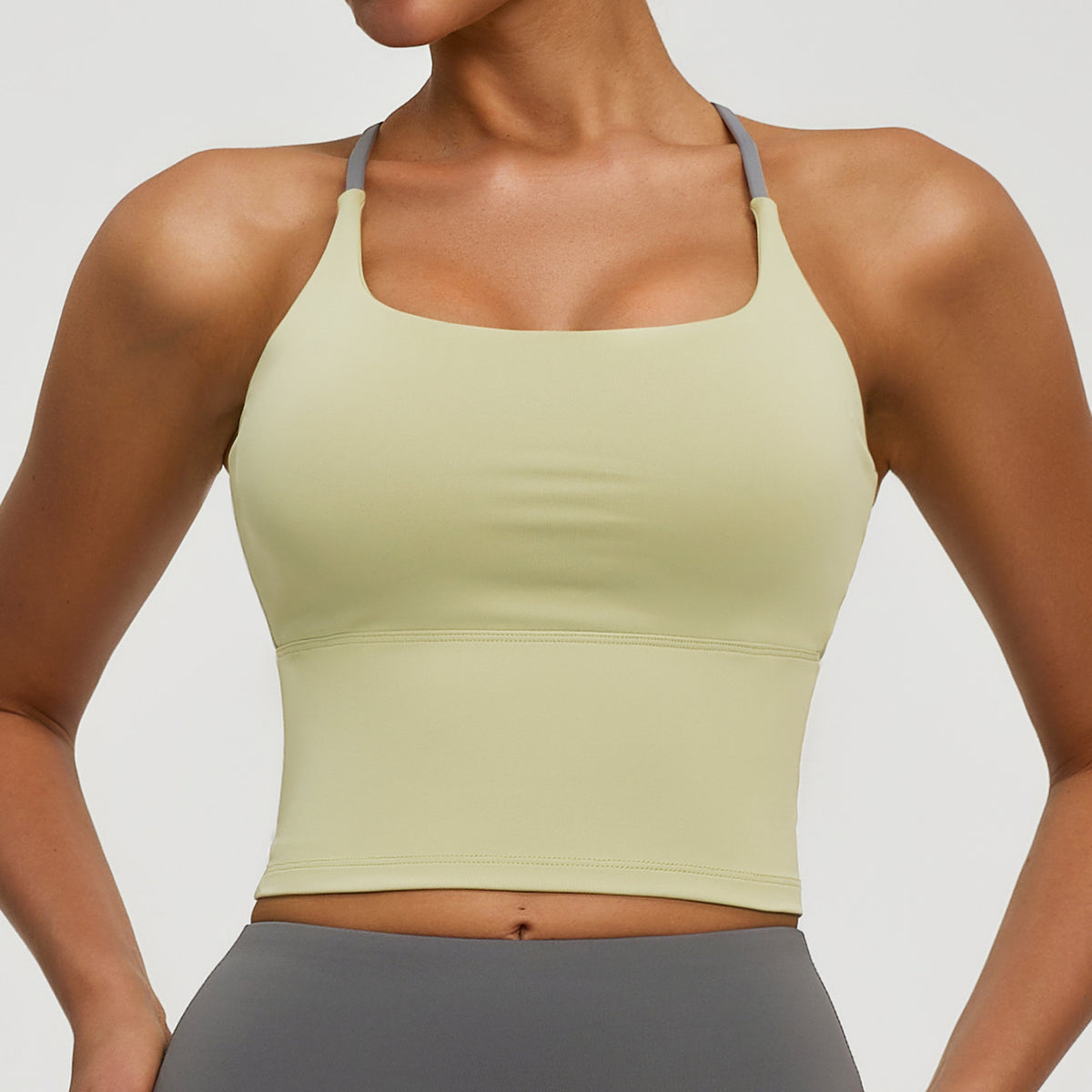 Longline Yoga Bra with Strappy Cutout Back - Green