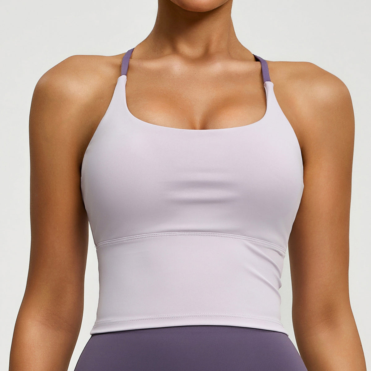 Longline Yoga Bra with Strappy Cutout Back - Purple