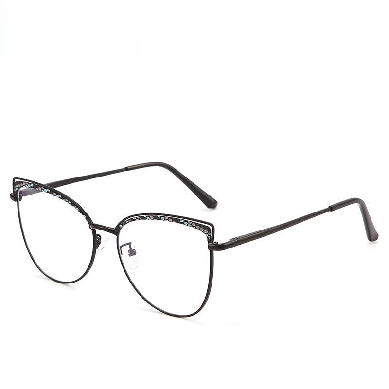 Etched Brow Cat Eye Metal Glasses - Black