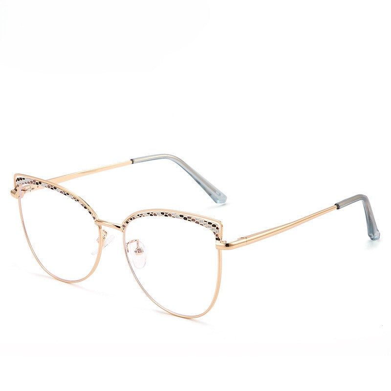 Etched Brow Cat Eye Metal Glasses - Gold_1