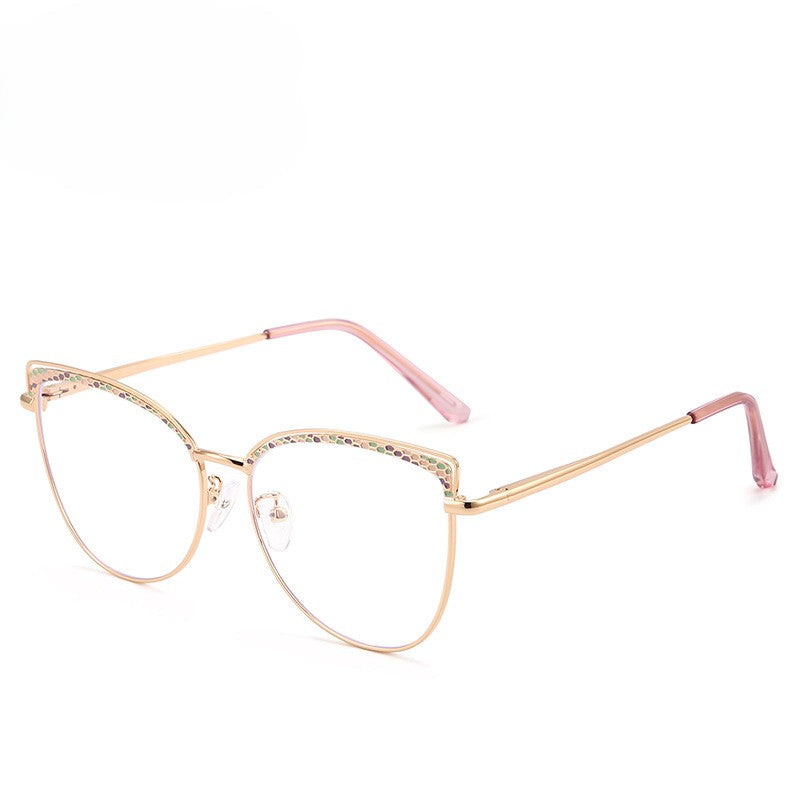 Etched Brow Cat Eye Metal Glasses - Gold_2