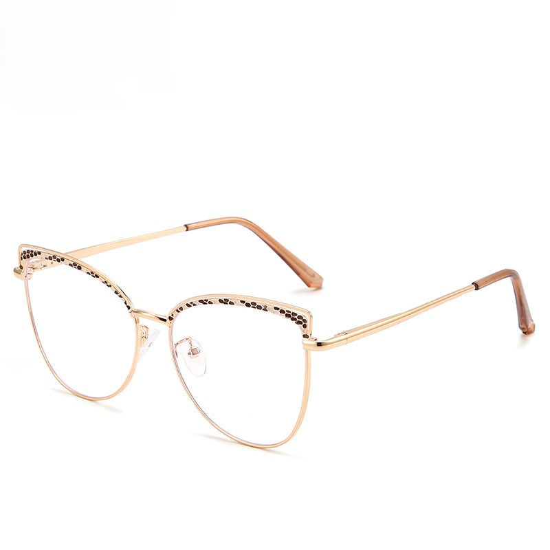 Etched Brow Cat Eye Metal Glasses - Gold_3
