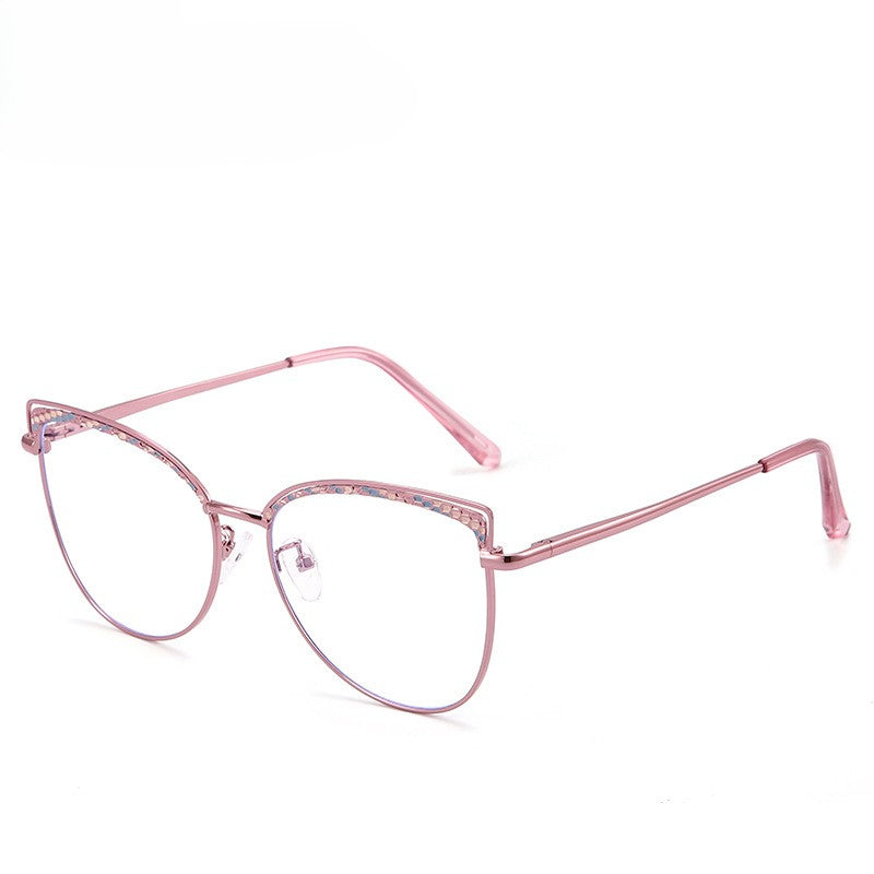 Etched Brow Cat Eye Metal Glasses - Purple
