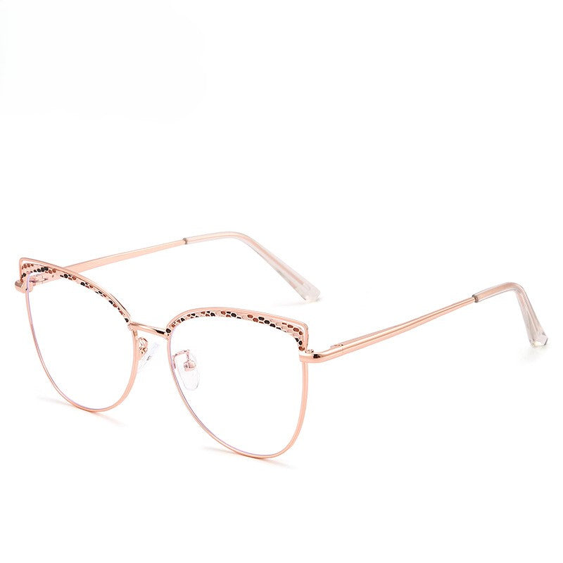 Etched Brow Cat Eye Metal Glasses - RoseGold