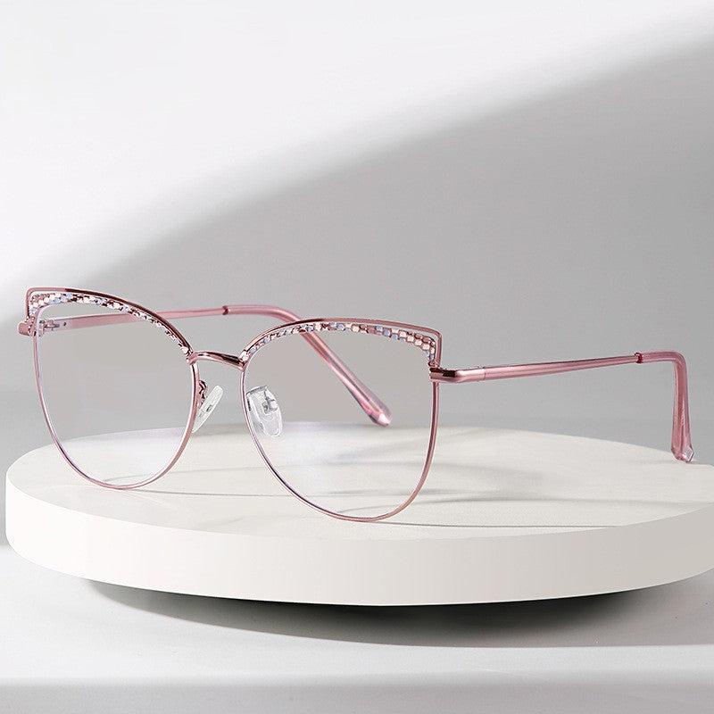 Etched Brow Cat Eye Metal Glasses