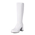 Retro Glossy Block Heel Knee High Go-Go Boots - White