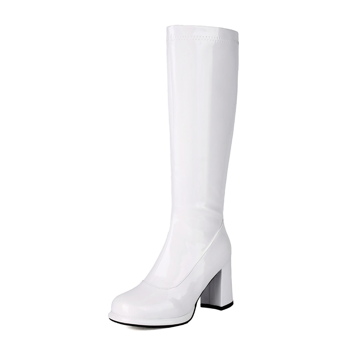 Retro Glossy Block Heel Knee High Go-Go Boots