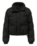 Cropped Snap Front Puffer Jacket - Black