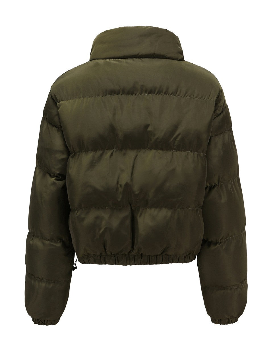 Cropped Snap Front Puffer Jacket - MGreen - 2