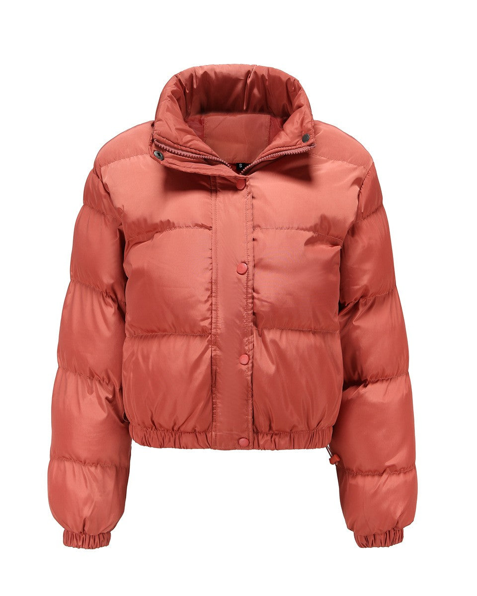 Cropped Snap Front Puffer Jacket - Orange