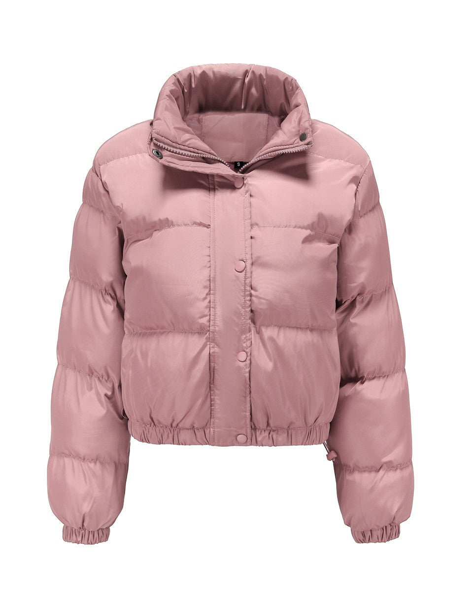 Cropped Snap Front Puffer Jacket - Pink