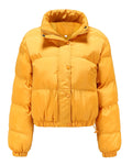 Cropped Snap Front Puffer Jacket - Yellow
