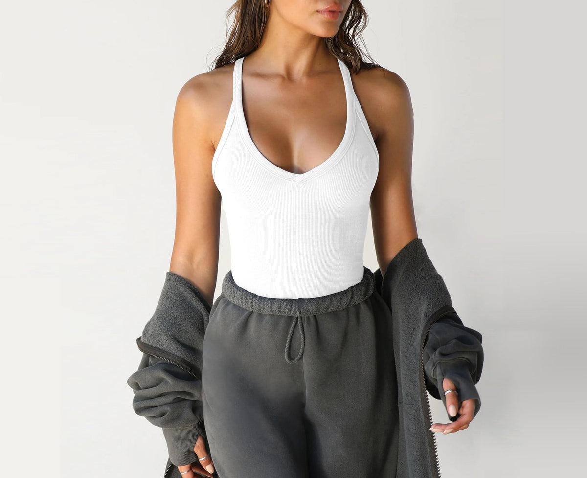 Ribbed Racerback Slim Fit Tank Top - white