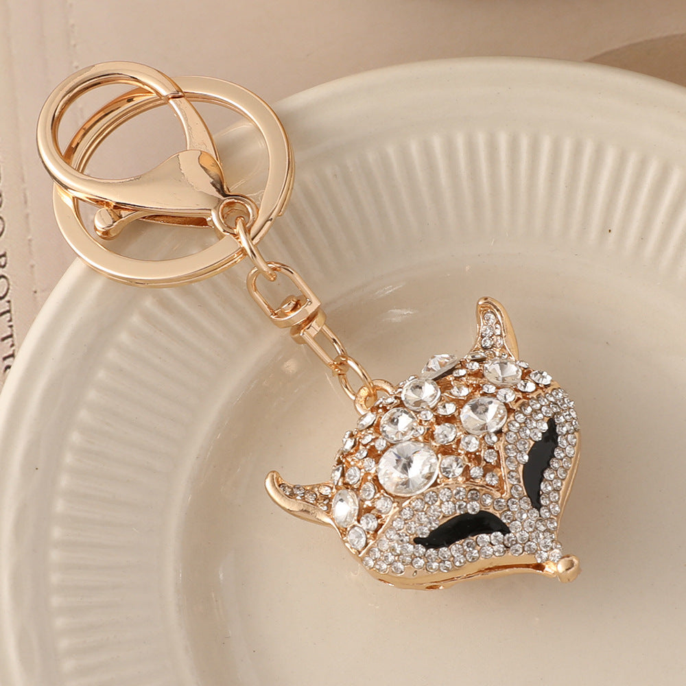 Rhinestone Fox Head Bag Charm Keychain - Gold
