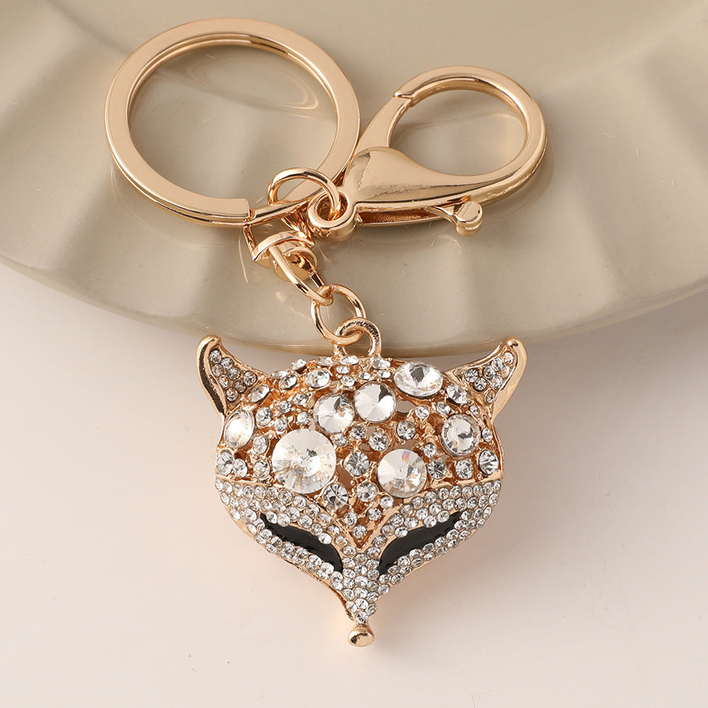 Rhinestone Fox Head Bag Charm Keychain - Gold - 1