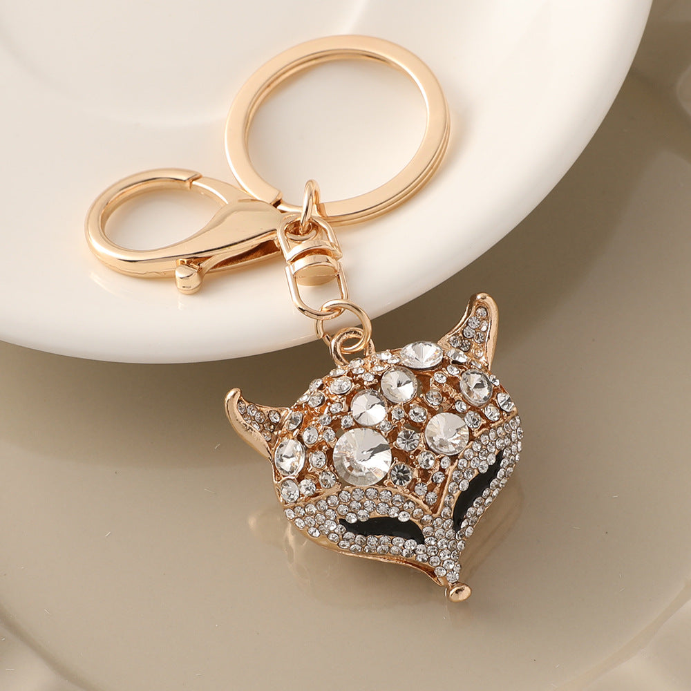 Rhinestone Fox Head Bag Charm Keychain